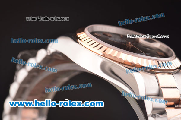 Rolex Datejust 2813 Automatic Movement Rose Gold Bezel with Rose Gold Roman Marking and Black Dial - Click Image to Close